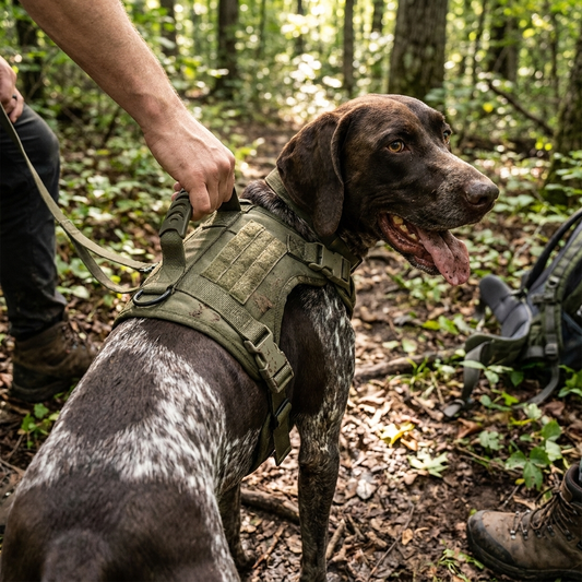 Tactical dog harness with top handle worn