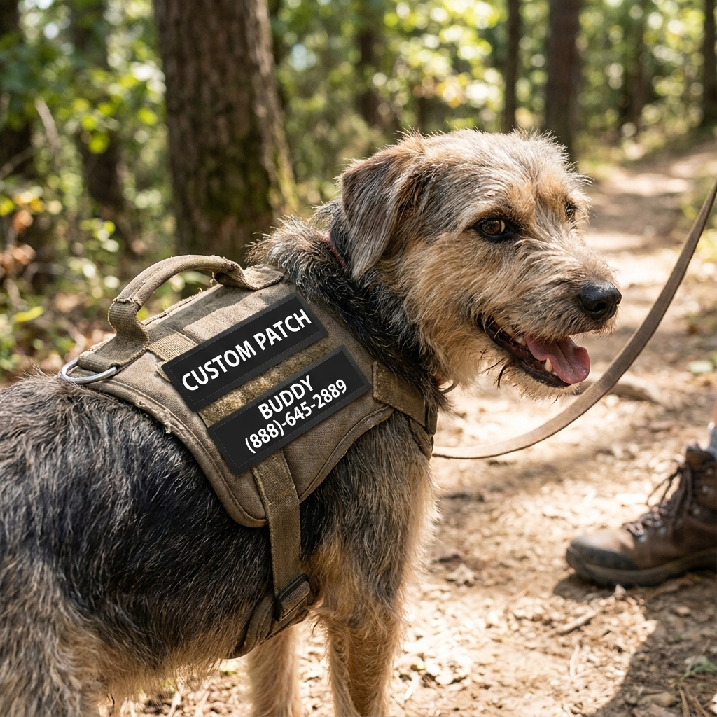 Custom name patch on dog harness