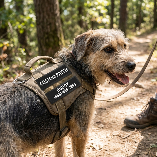 Custom name patch on dog harness