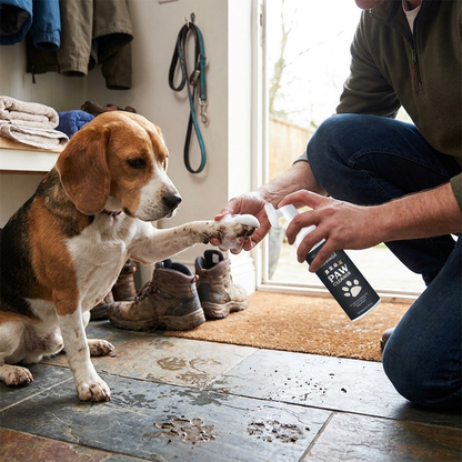 Rinse-free pet foot cleaner foam in use