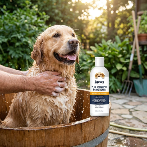 Puppy shampoo and conditioner in use