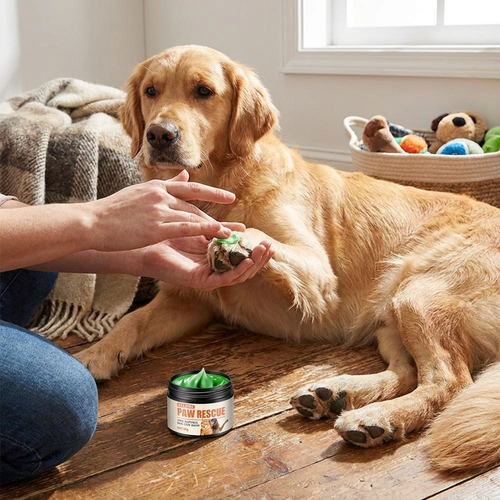 Pet paw balm in use