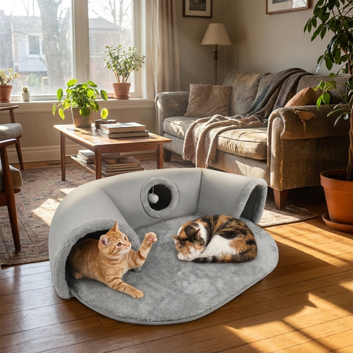 Cozy cat bed house in use