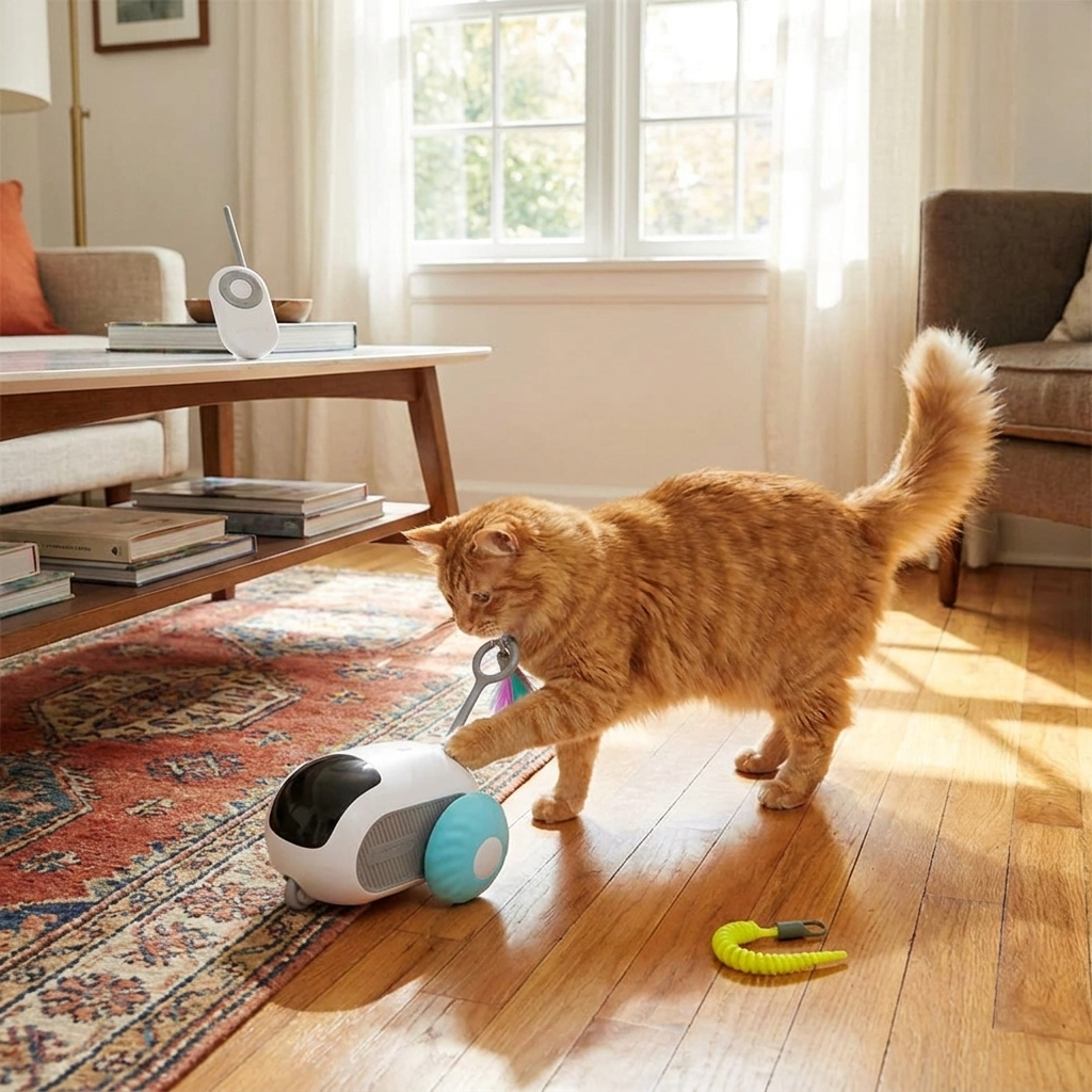 Smart remote control cat car toy in use