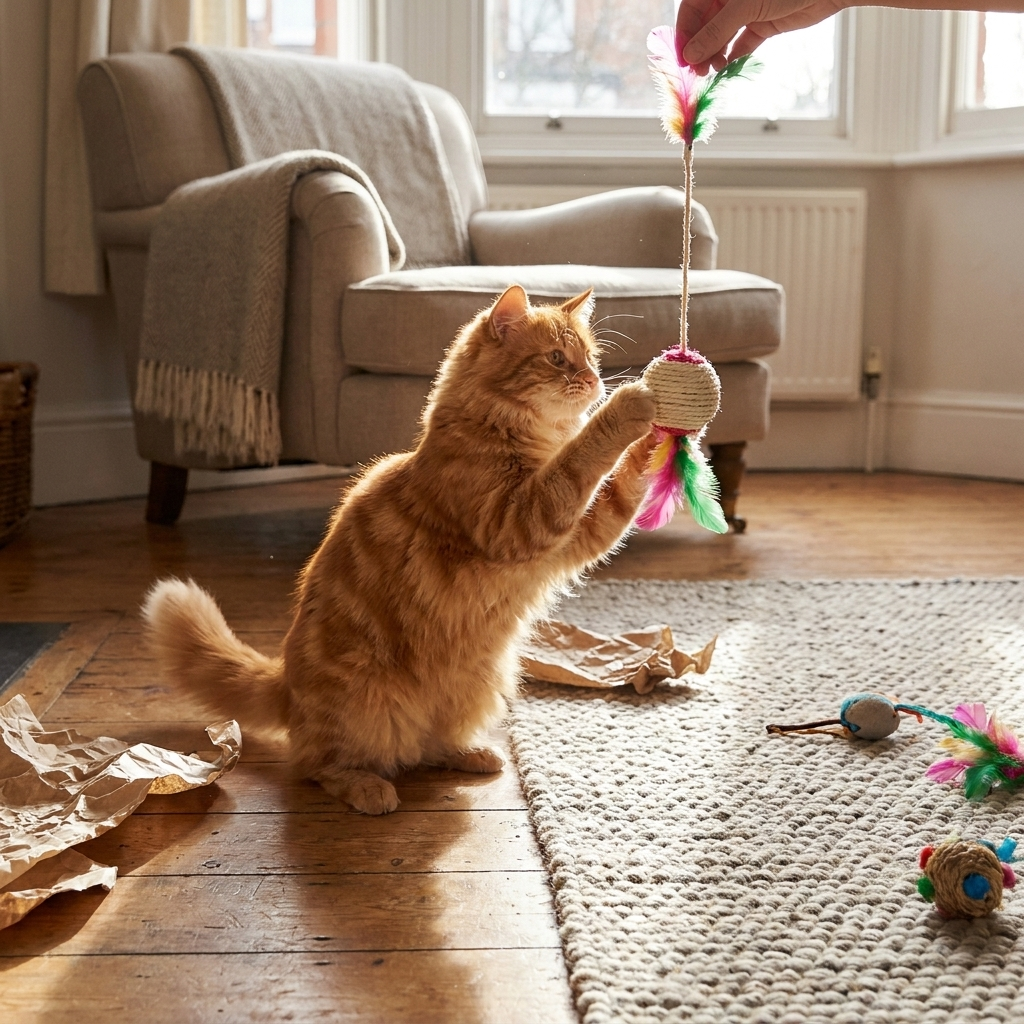 Sisal scratching ball cat toy in use