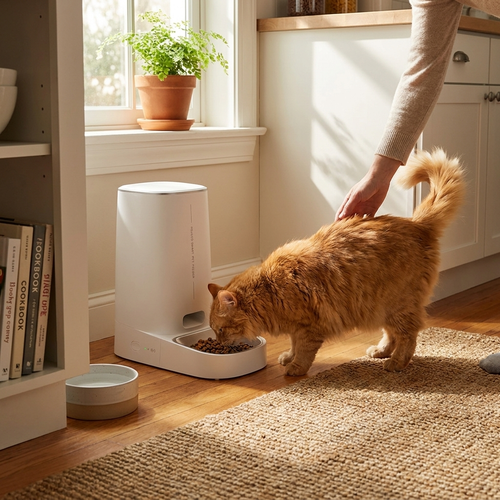Automatic smart cat feeder in use