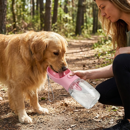 Portable pet water bottle in use