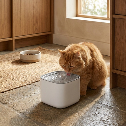 Cat water fountain in use