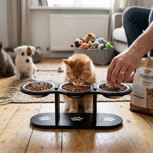 Elevated Cat Bowl with 3 Stainless Steel Dishes