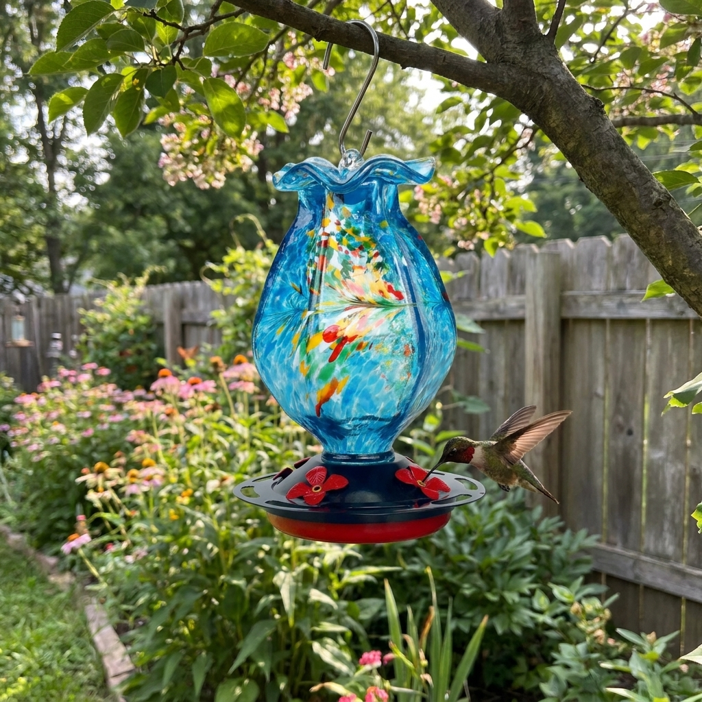Hand Blown Glass Hanging Bird Feeder