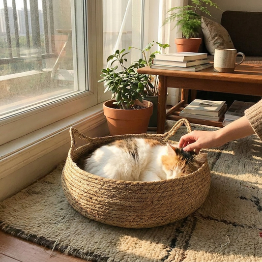 Handmade Woven Cat Bed with Seasonal Pad